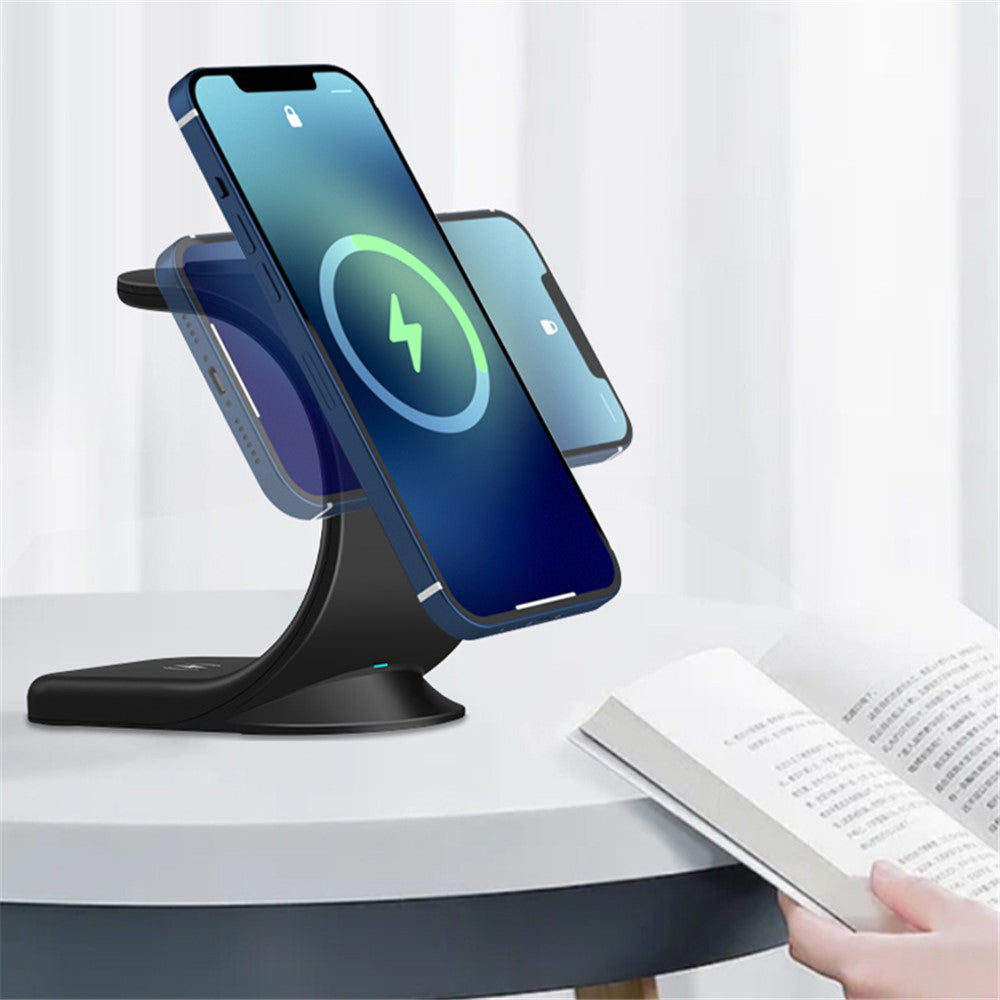 OJD-83 3-in-1 15W Magnetic Wireless Charger Desktop Charging Stand Dock for iPhone 12 Series Apple Watch AirPods