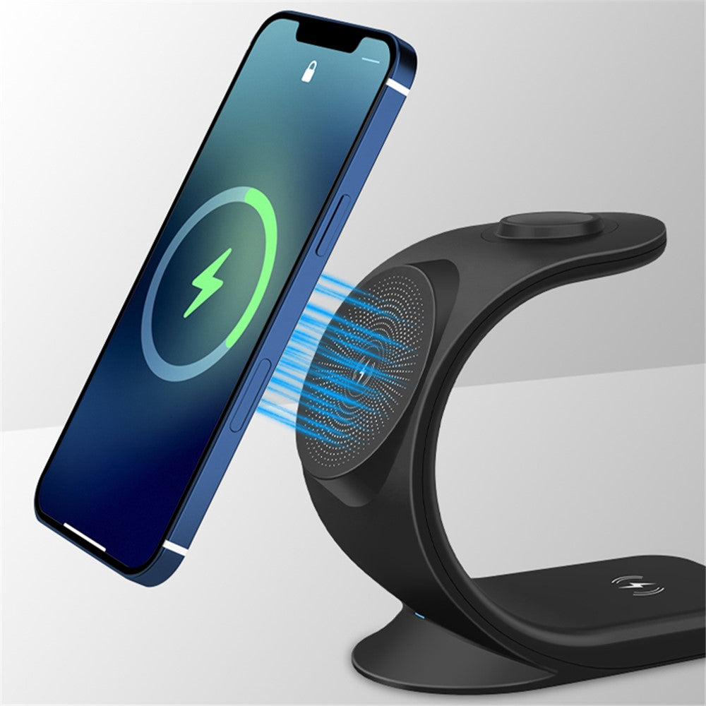 OJD-83 3-in-1 15W Magnetic Wireless Charger Desktop Charging Stand Dock for iPhone 12 Series Apple Watch AirPods