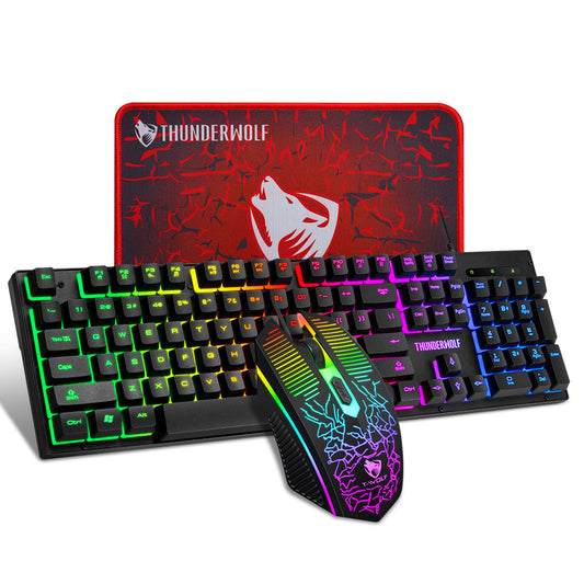 T-WOLF 3PCS Gaming Keyboard Mouse Pad Set Mechanical Feel Keyboard Optical Mouse with RGB Backlit for PC