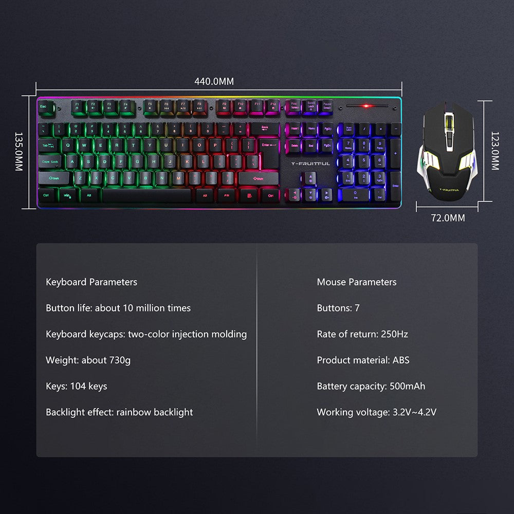 Y-FRUITFUL KM99 Backlit Bluetooth-compatible Keyboard Mouse Set for Home Office