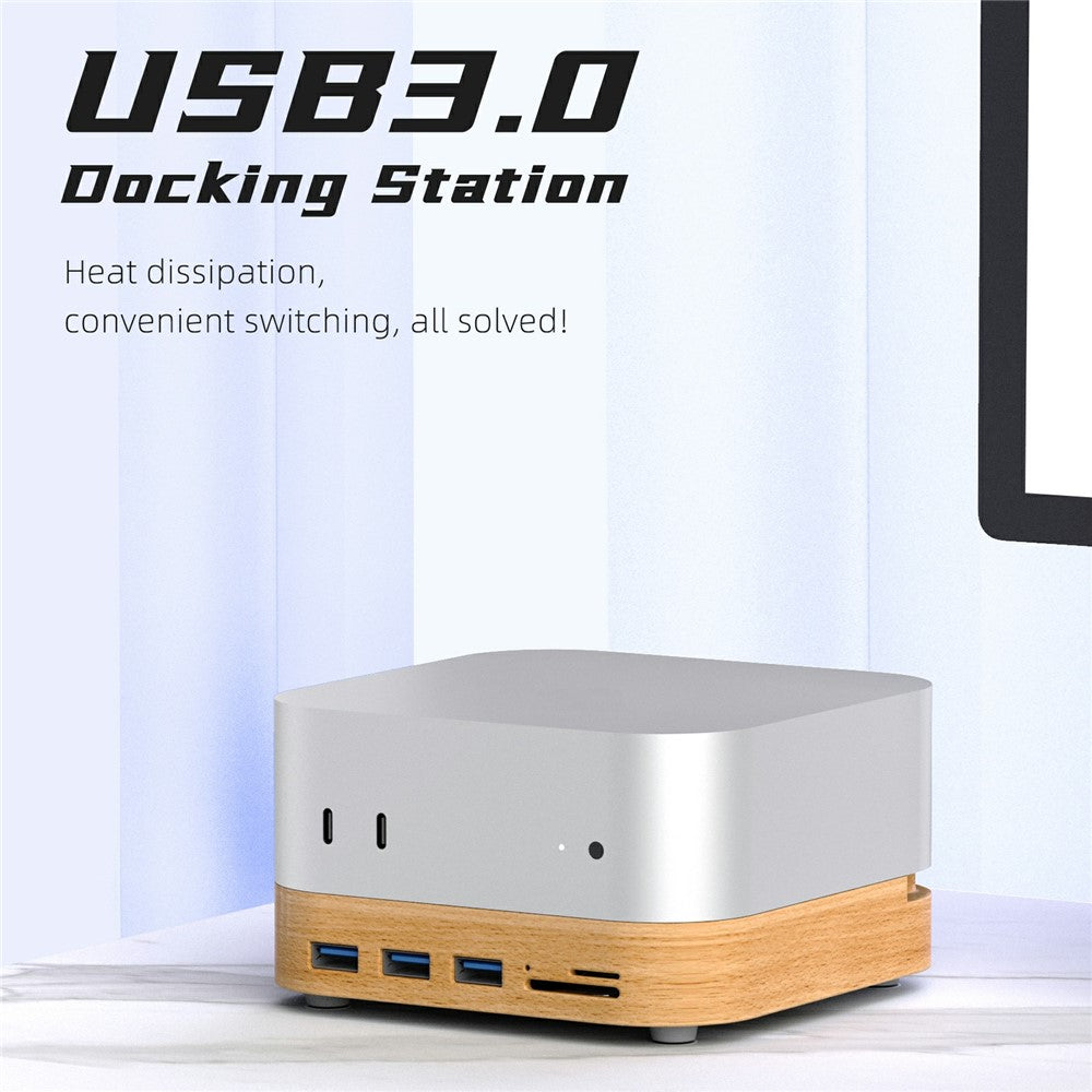 AJM4-FH For Mac Mini Pro Wooden Expansion Dock USB 3.0 Hub TF / SD Card Reader Anti-Dust Stand