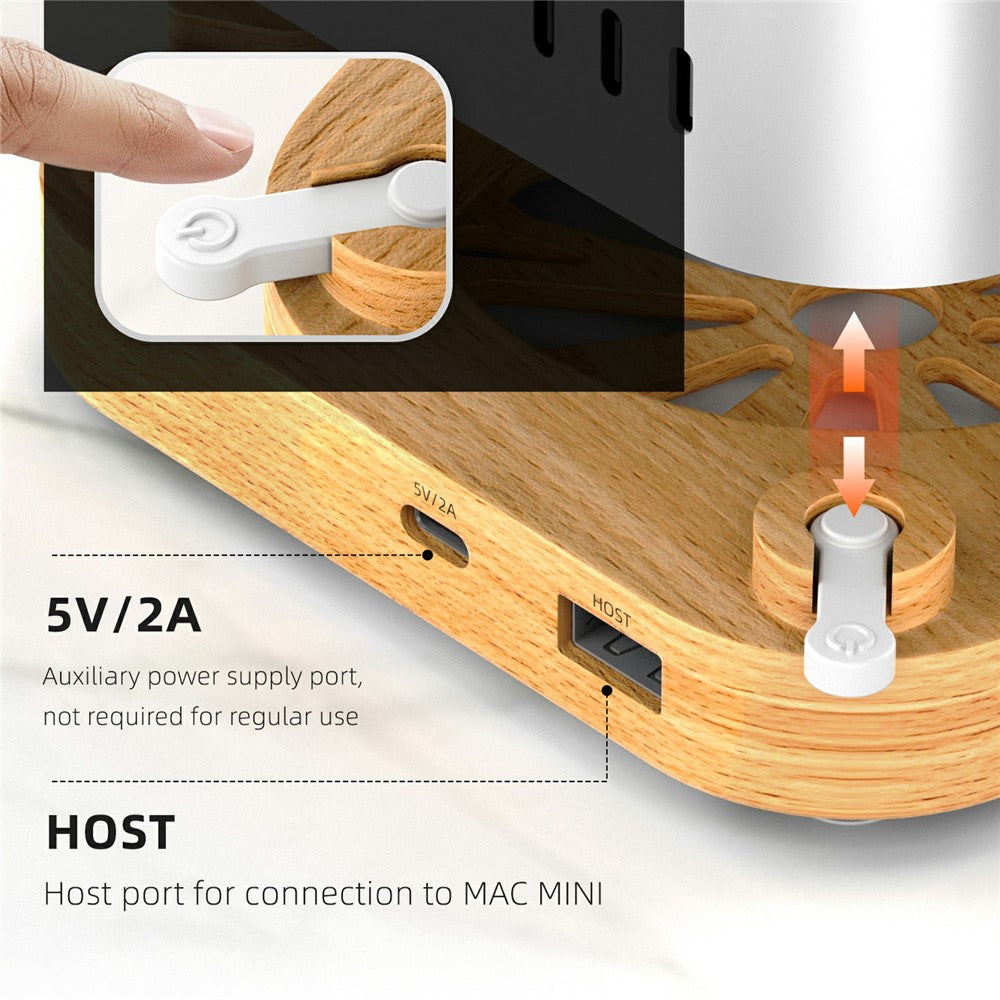 AJM4-FH For Mac Mini Pro Wooden Expansion Dock USB 3.0 Hub TF / SD Card Reader Anti-Dust Stand