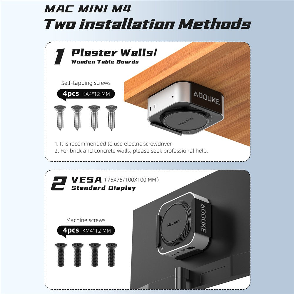 AJM4-B For Mac Mini M4  /  M4 Pro Mini PC Stand Aluminum Alloy Under Desk Mounting Bracket