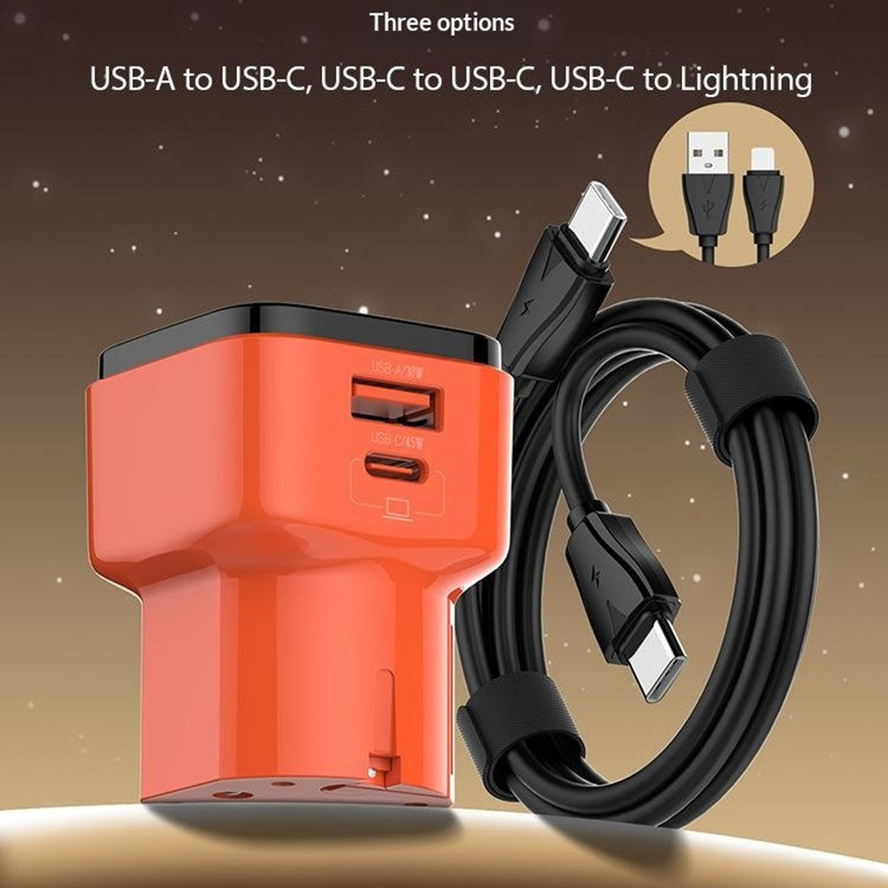 LDNIO Q2420 45W GaN Fast Charger with USB-C Cable Dual Port USB-C USB-A Global Travel PD Fast Charging Adapter