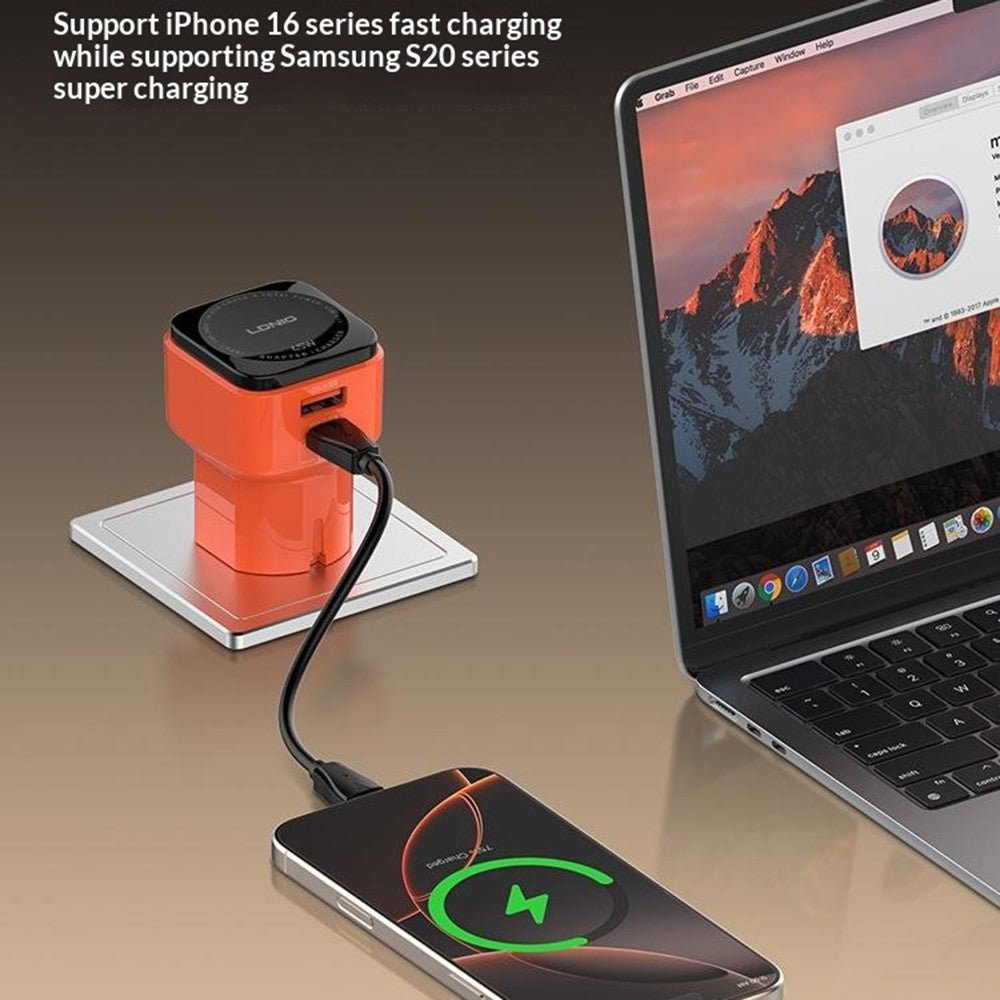 LDNIO Q2420 45W GaN Fast Charger with USB-C Cable Dual Port USB-C USB-A Global Travel PD Fast Charging Adapter