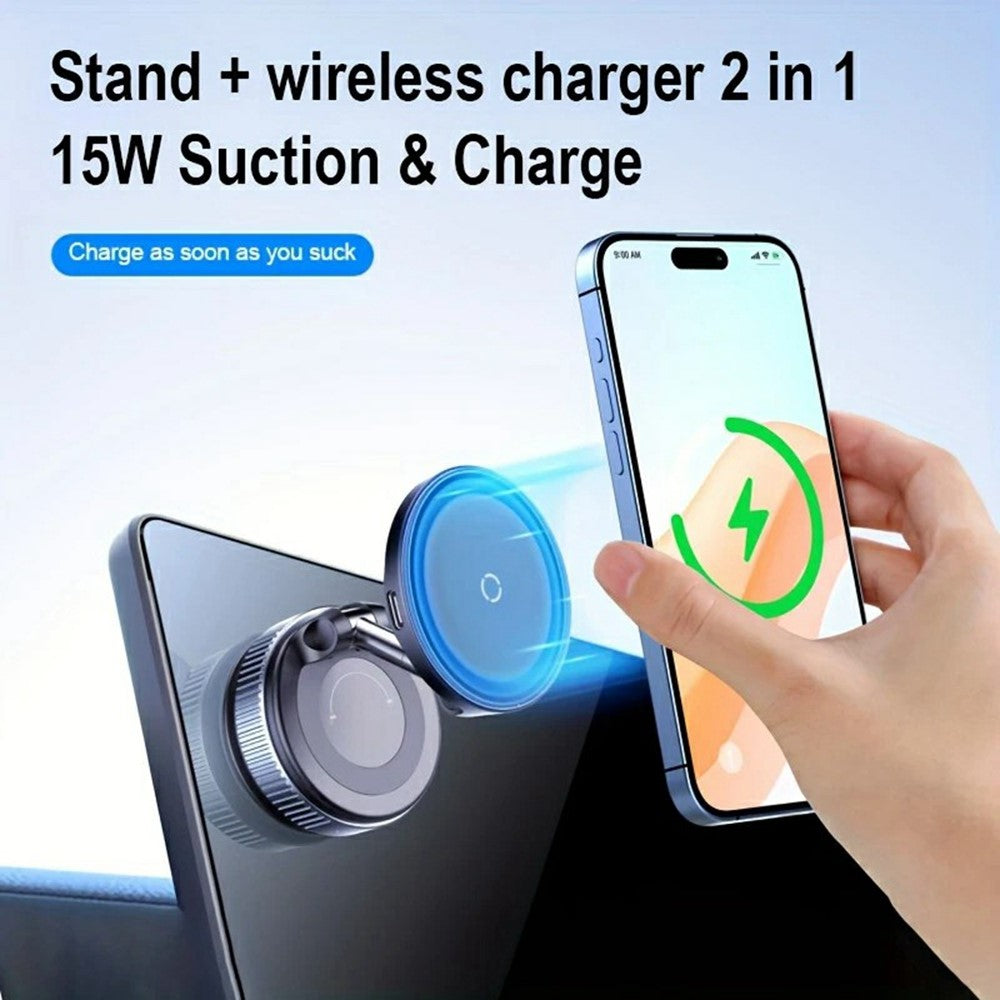 X68W Foldable Car Dashboard Magnetic Phone Mount 15W Wireless Charging Vacuum Suction Cup Stand
