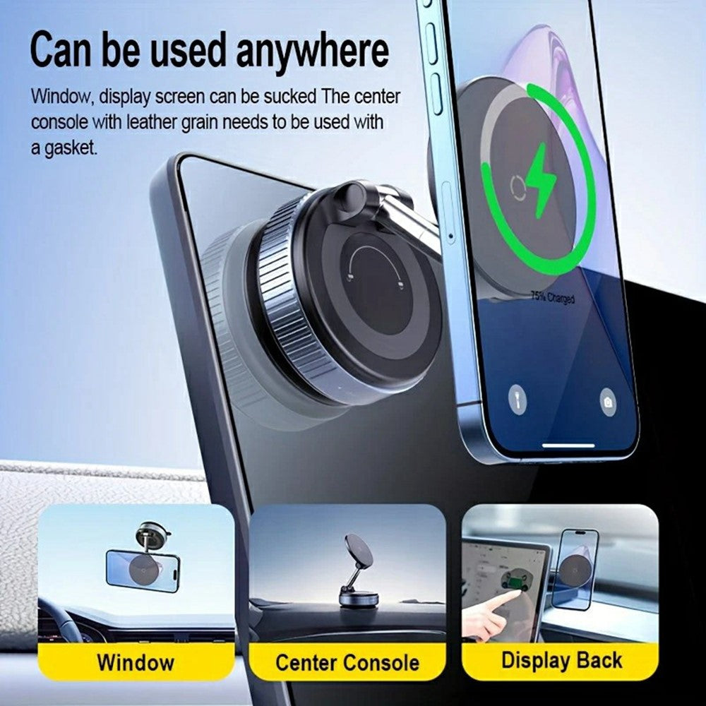 X68W Foldable Car Dashboard Magnetic Phone Mount 15W Wireless Charging Vacuum Suction Cup Stand
