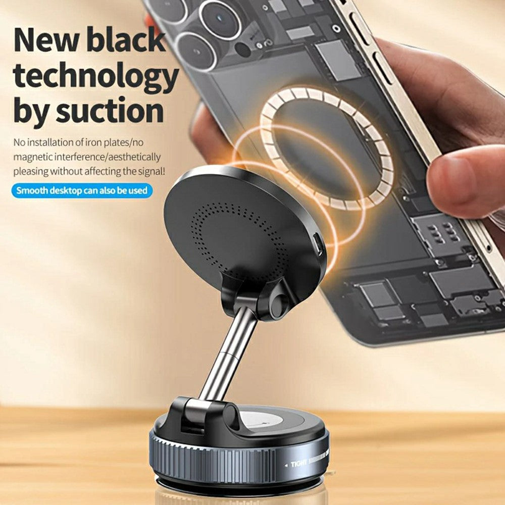 X68W Foldable Car Dashboard Magnetic Phone Mount 15W Wireless Charging Vacuum Suction Cup Stand