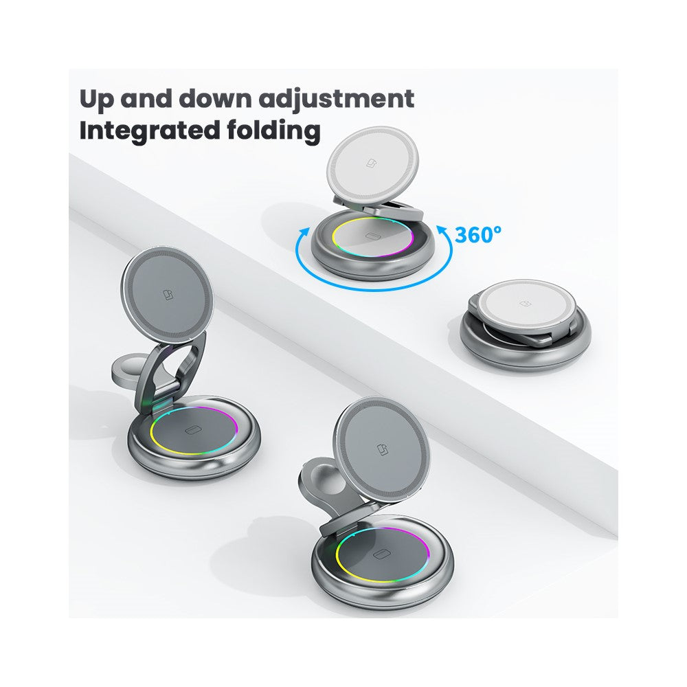 LFX-208 3-in-1 Wireless Charger 15W Fast Wireless Charging Stand for iPhone / Apple Watch / Airpods