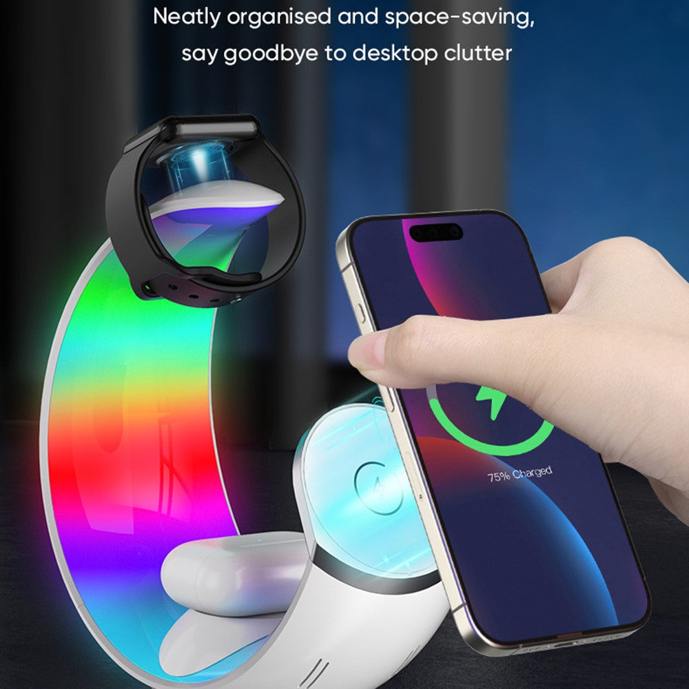 T9 For Samsung Watch / Airpods / Phone Magnetic Charging Stand 15W Wireless Charger Night Light