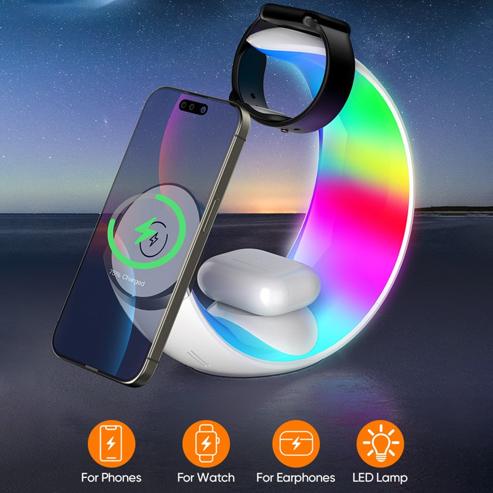 T9 For Samsung Watch / Airpods / Phone Magnetic Charging Stand 15W Wireless Charger Night Light