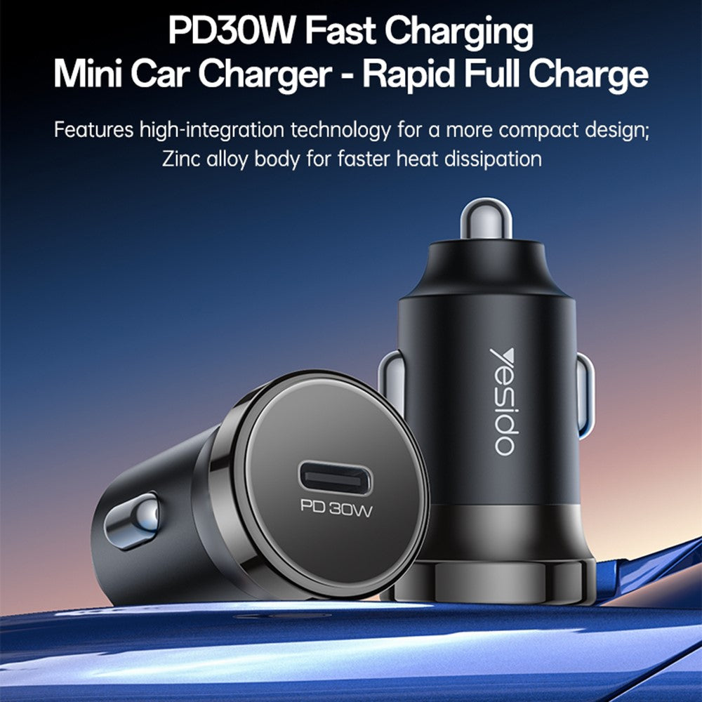 YESIDO Y74 Car Charger 30W Fast Charging Single USB-C Port Cigarette Lighter Power Adapter