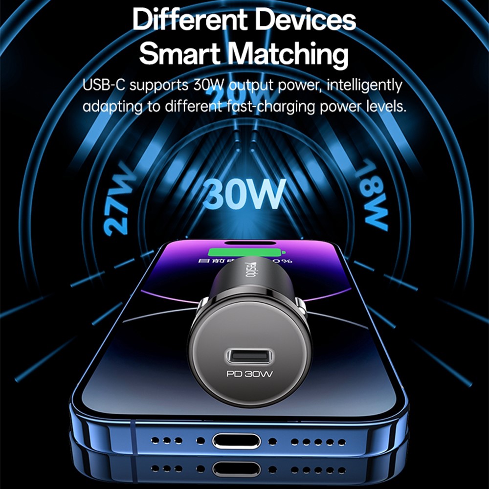 YESIDO Y74 Car Charger 30W Fast Charging Single USB-C Port Cigarette Lighter Power Adapter