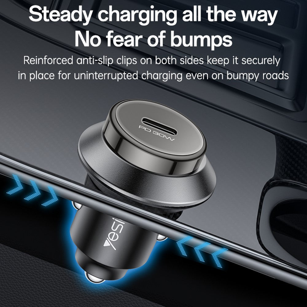 YESIDO Y74 Car Charger 30W Fast Charging Single USB-C Port Cigarette Lighter Power Adapter