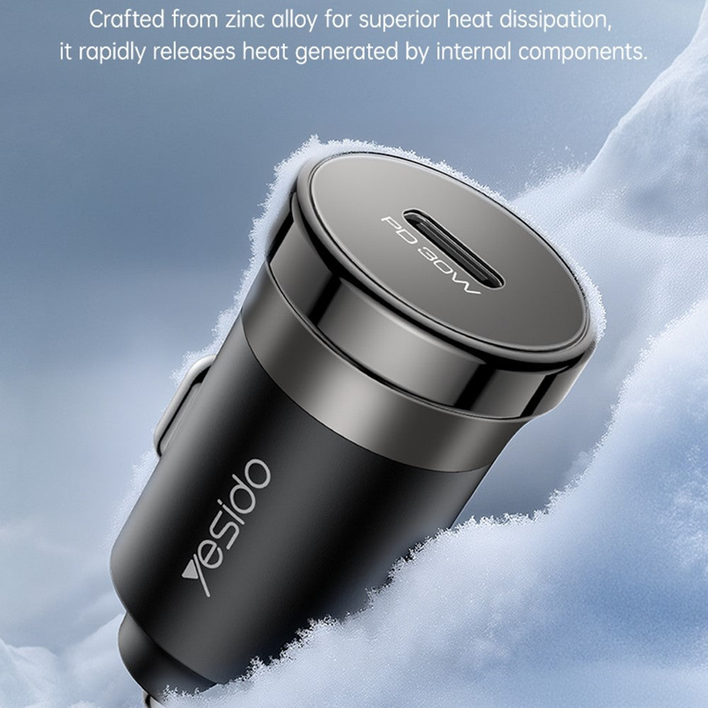 YESIDO Y74 Car Charger 30W Fast Charging Single USB-C Port Cigarette Lighter Power Adapter