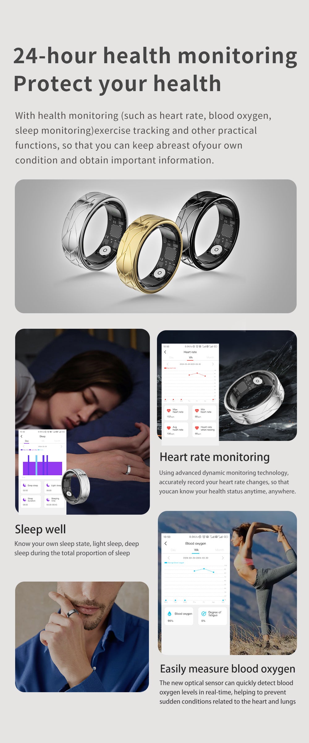 PX02 Crack Design Multi-Function Health Monitoring Smart Ring with Charging Case