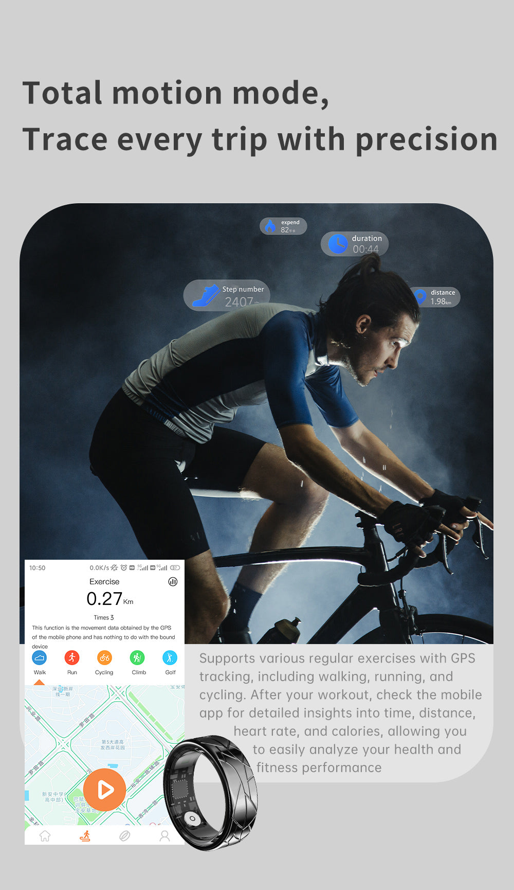 PX02 Crack Design Multi-Function Health Monitoring Smart Ring with Charging Case