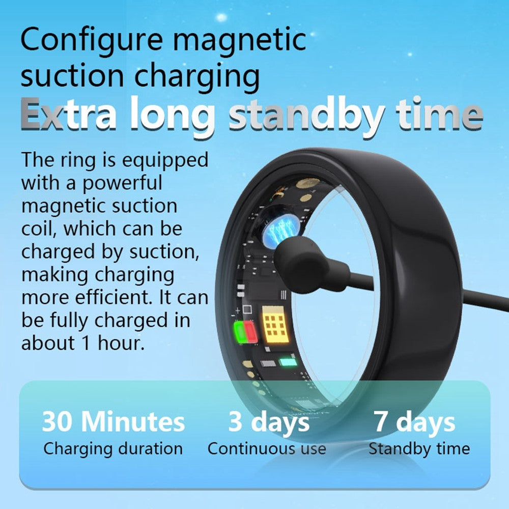 RC20 Waterproof Bluetooth-compatible Health Monitoring Smart Ring Stainless Steel Finger Ring, Magnetic Charging Cable