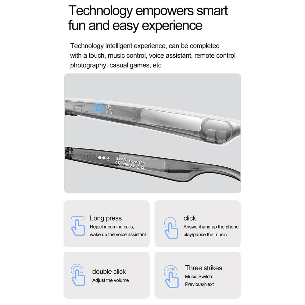 W100 AI Translation Smart Glasses Bluetooth-Compatible Call Music Fashion Sports IP67 Waterproof Hall Sensor Glasses