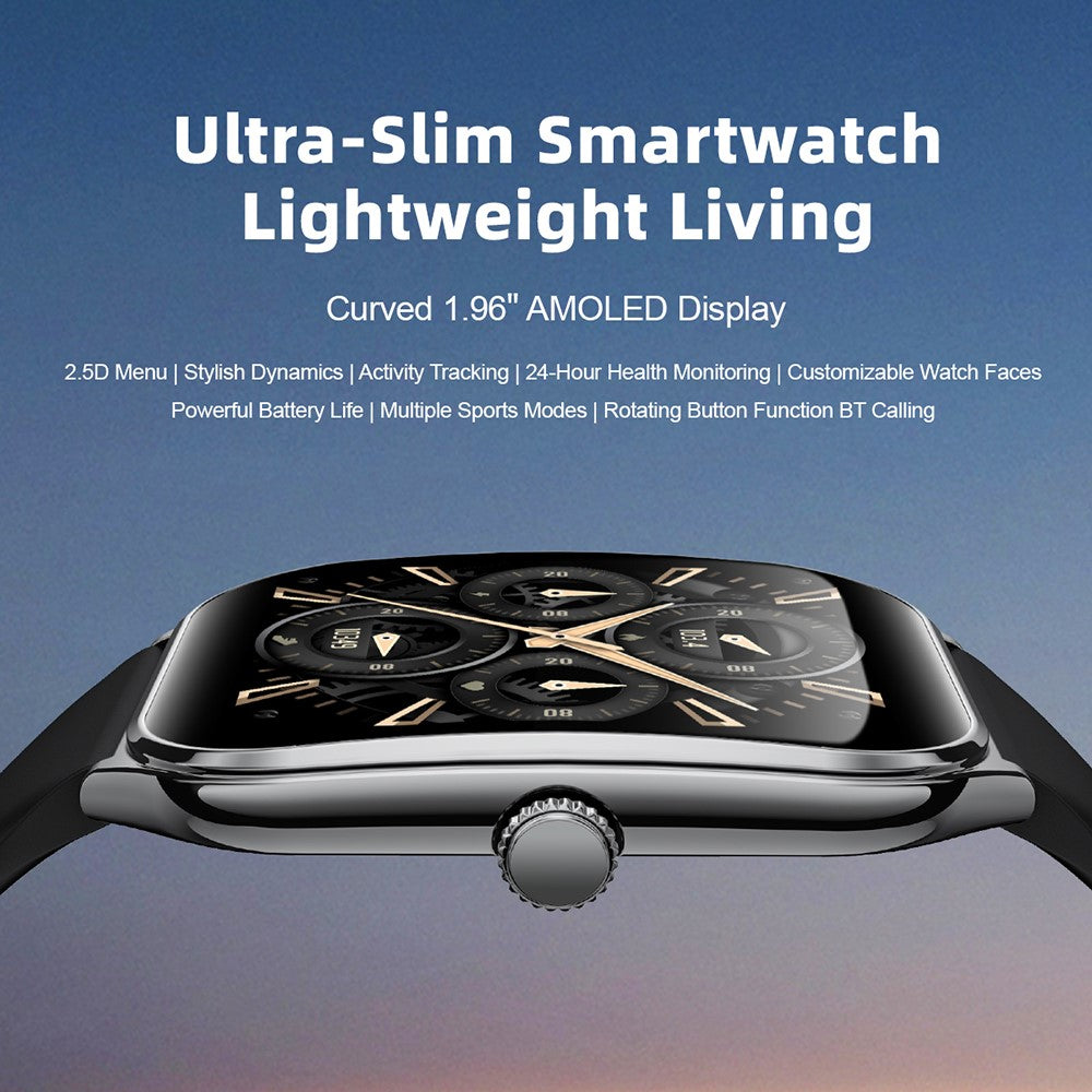 MT61 Ultra Thin Smart Watch 1.96 Inch AMOLED Curved Screen Bluetooth-compatible Calling Health Monitor, Silicone Strap