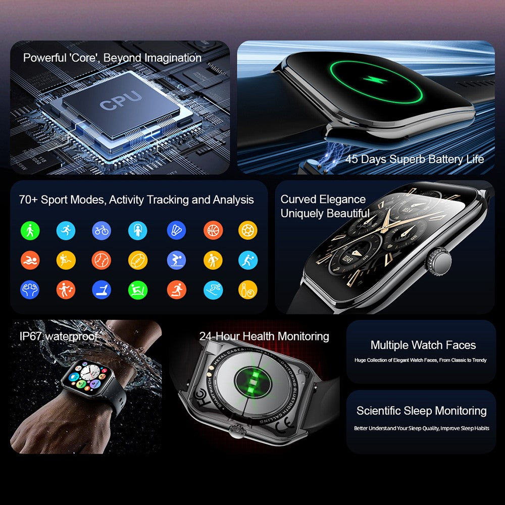 MT61 Ultra Thin Smart Watch 1.96 Inch AMOLED Curved Screen Bluetooth-compatible Calling Health Monitor, Silicone Strap
