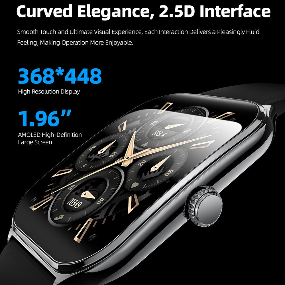 MT61 Ultra Thin Smart Watch 1.96 Inch AMOLED Curved Screen Bluetooth-compatible Calling Health Monitor, Silicone Strap