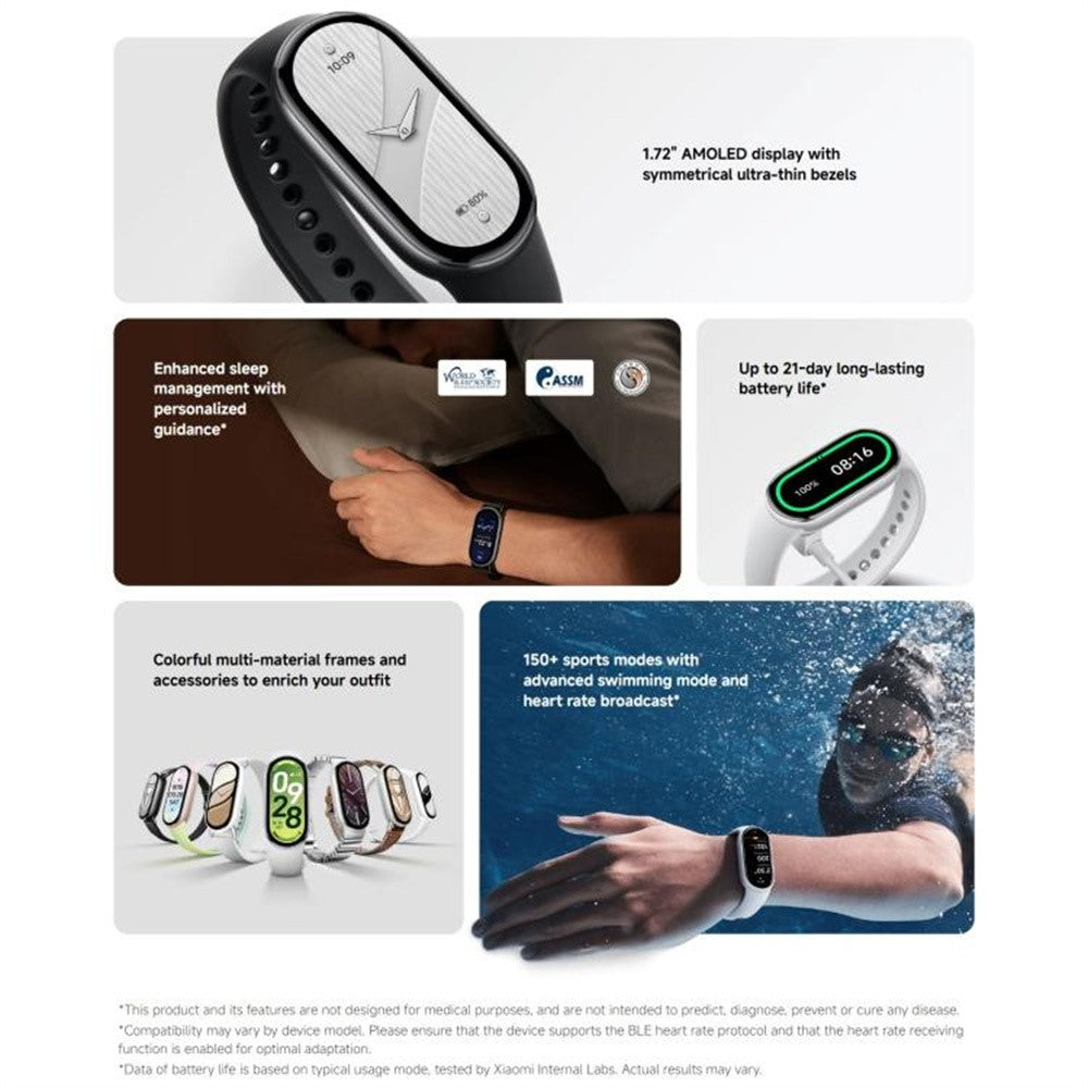 XIAOMI Smart Band 10 1.72 Inch AMOLED Screen Fitness Tracker 5ATM Waterproof Heart Rate Monitor Bracelet (M2457B1)