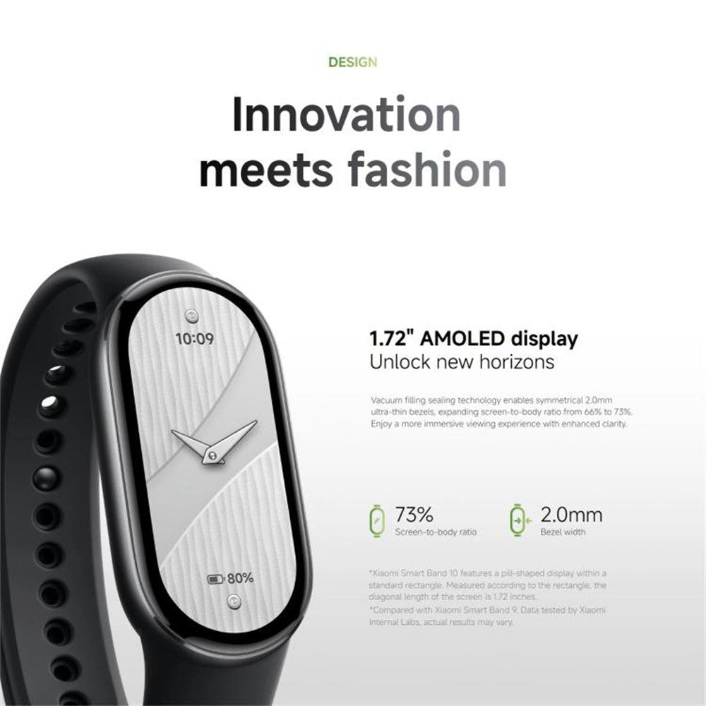 XIAOMI Smart Band 10 1.72 Inch AMOLED Screen Fitness Tracker 5ATM Waterproof Heart Rate Monitor Bracelet (M2457B1)