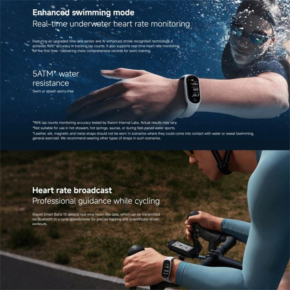 XIAOMI Smart Band 10 1.72 Inch AMOLED Screen Fitness Tracker 5ATM Waterproof Heart Rate Monitor Bracelet (M2457B1)