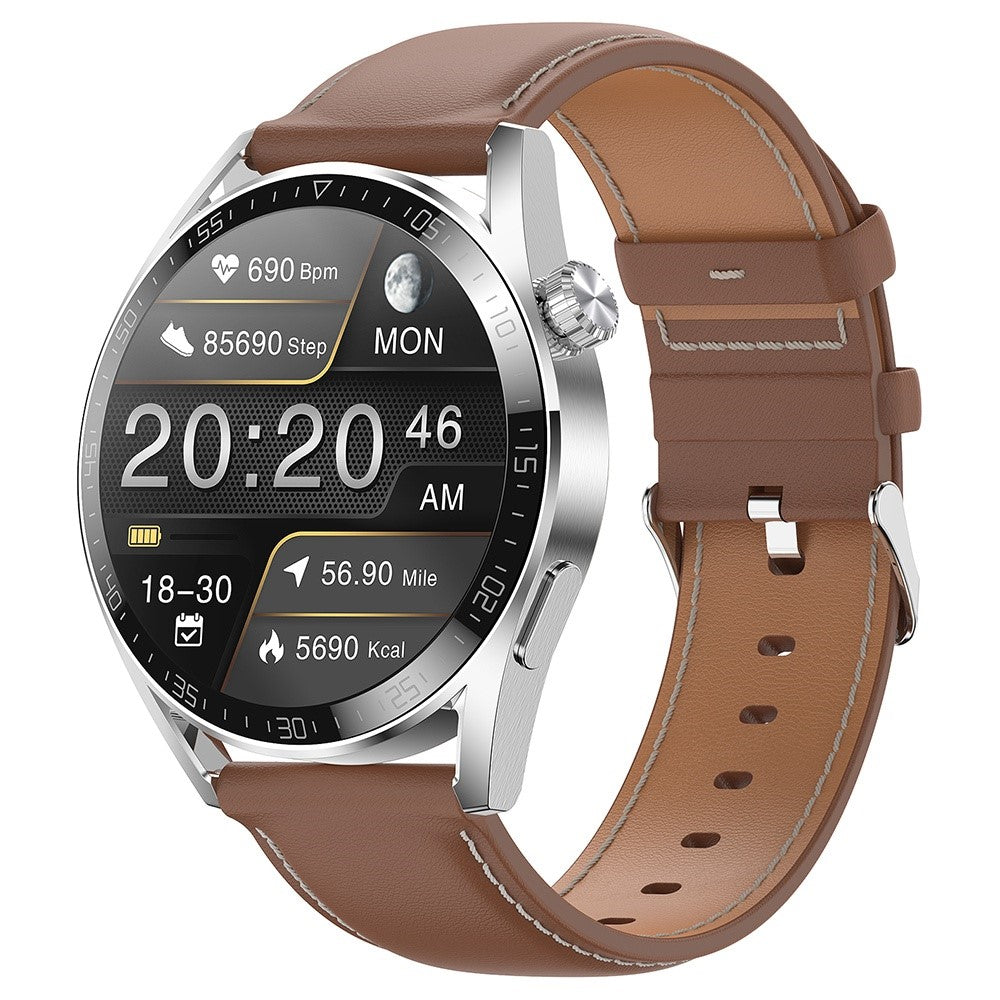 AK03Pro Smart Watch Heart Rate Monitor Fitness Tracker IP67 Waterproof Bluetooth Call Wrist Bracelet, Leather Strap