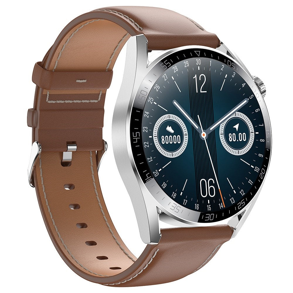 AK03Pro Smart Watch Heart Rate Monitor Fitness Tracker IP67 Waterproof Bluetooth Call Wrist Bracelet, Leather Strap