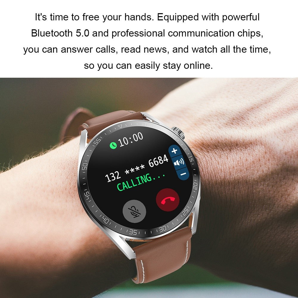 AK03Pro Smart Watch Heart Rate Monitor Fitness Tracker IP67 Waterproof Bluetooth Call Wrist Bracelet, Leather Strap