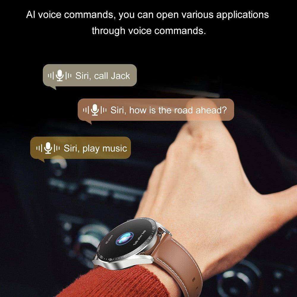 AK03Pro Smart Watch Heart Rate Monitor Fitness Tracker IP67 Waterproof Bluetooth Call Wrist Bracelet, Leather Strap
