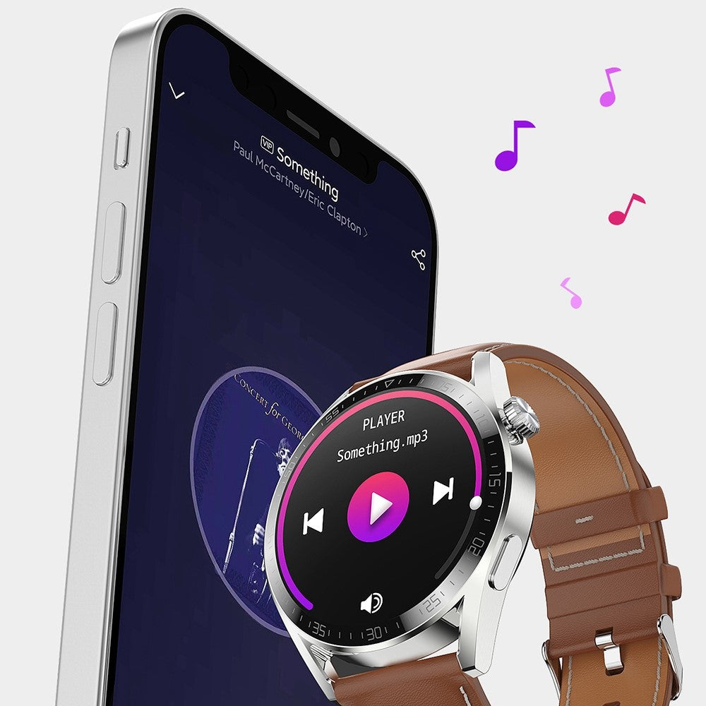 AK03Pro Smart Watch Heart Rate Monitor Fitness Tracker IP67 Waterproof Bluetooth Call Wrist Bracelet, Leather Strap