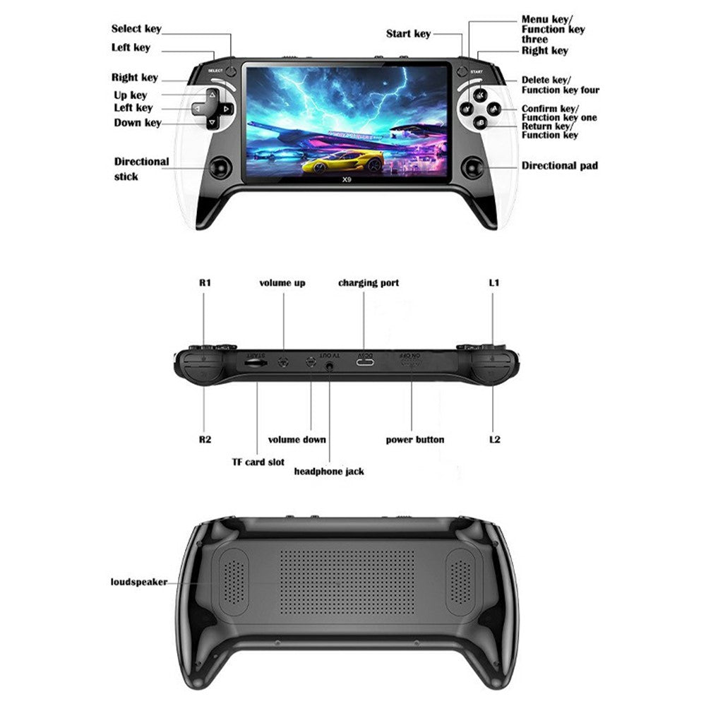 X9 5.5 inch Large Screen Handheld Game Console Retro Gaming Device with 10 Emulators