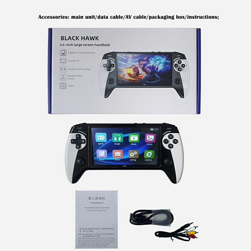 X9 5.5 inch Large Screen Handheld Game Console Retro Gaming Device with 10 Emulators