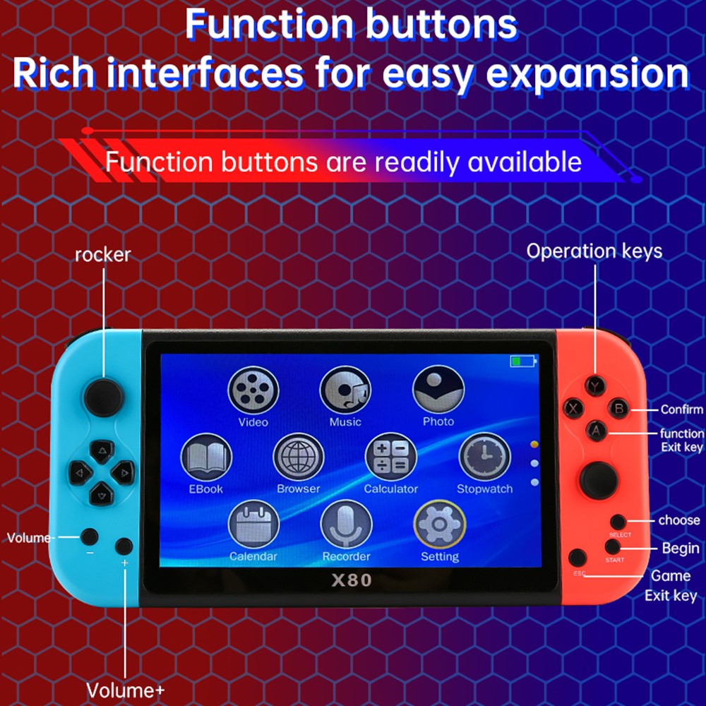 X80 7.0 inch HD Screen Handheld Game Console 20000 Games Video Game Console