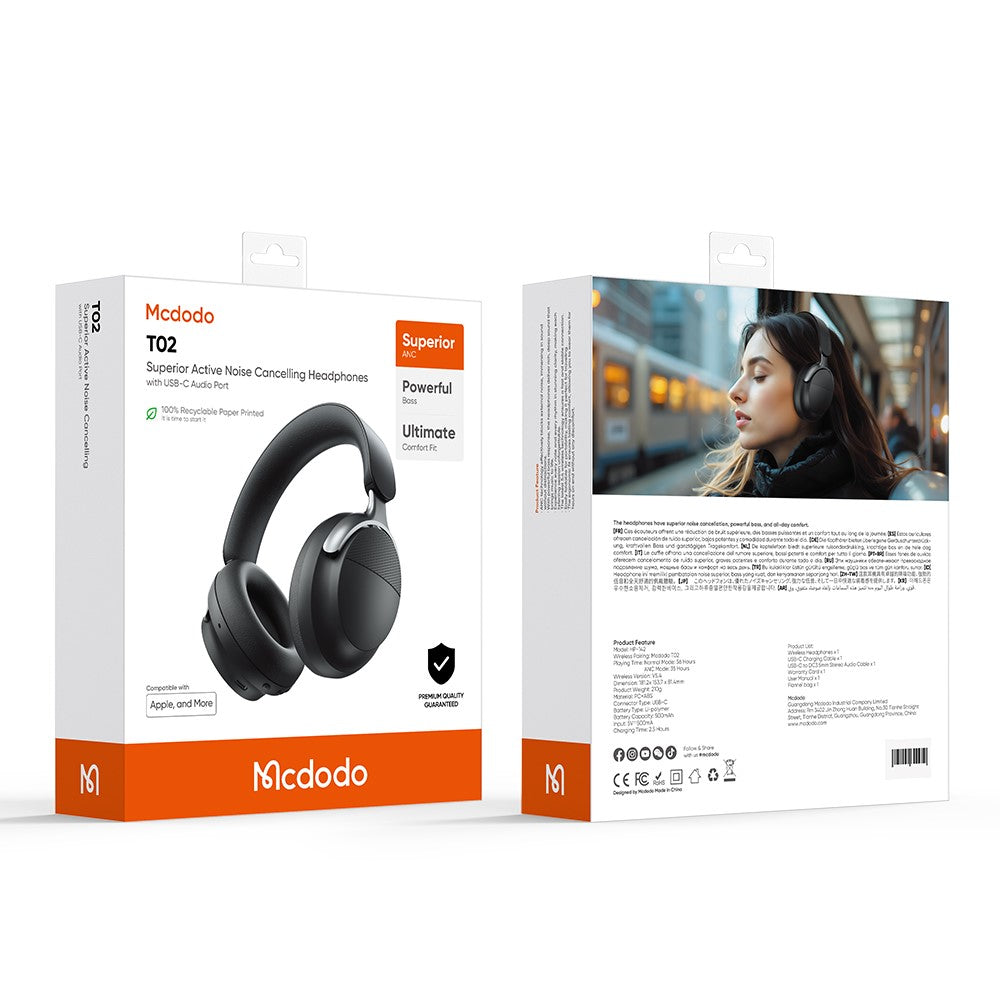MCDODO HP-142 Superior Active Noise Cancelling Over Ear Headphones Bluetooth-compatible Headset
