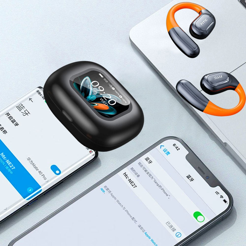 HTC NE27 AI Translation Earbuds Wireless Headsets with LED Display OWS Bluetooth-Compatible Smart Earphones