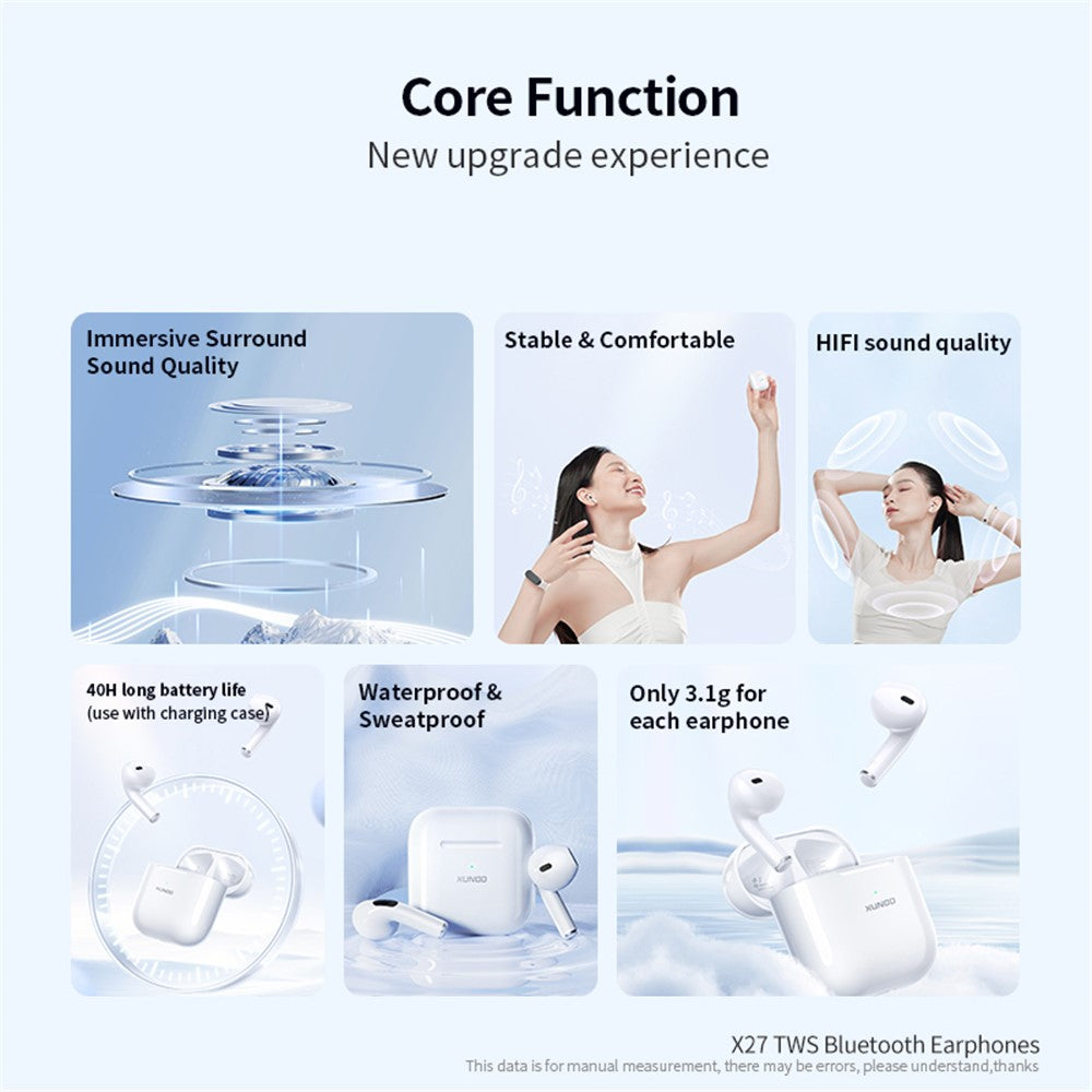 XUNDD X27 Wireless Earbuds TWS Half in-Ear Headsets Bluetooth-compatible 5.1 Headphones 40H Playtime