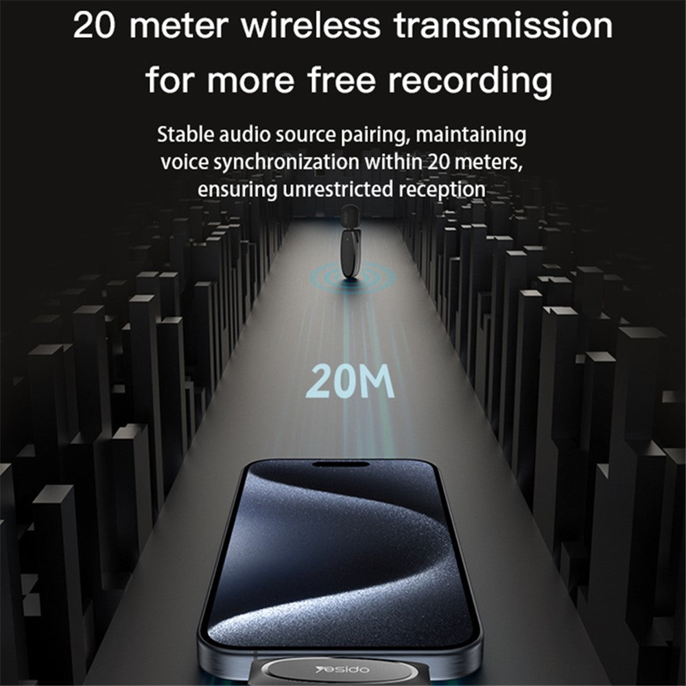 YESIDO KR15 Low Latency Wireless Lavalier Microphone iP / Type-C / 3.5mm Receiver + 2 Transmitter Mic Set