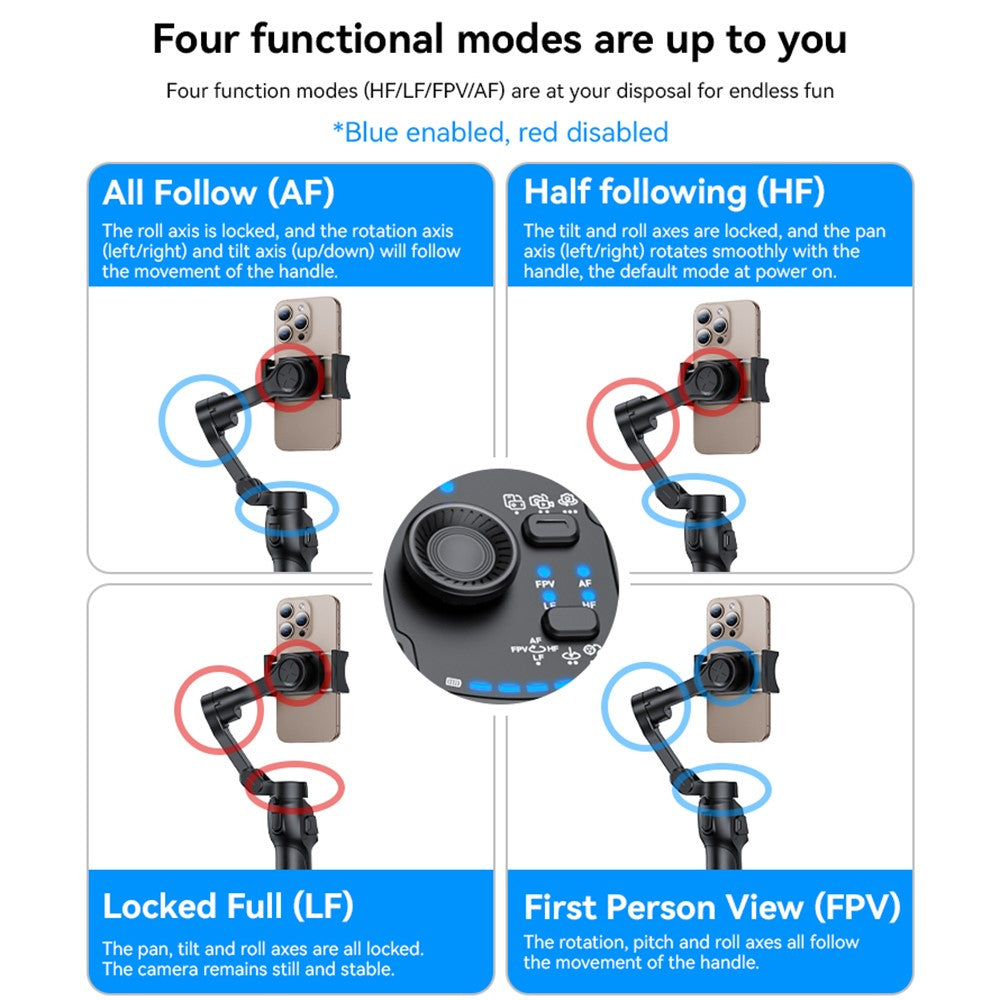 YESIDO SF27 Outdoor Video Shooting 4 Modes Foldable 3 Axis Handheld Gimbal Stabilizer for Smartphones