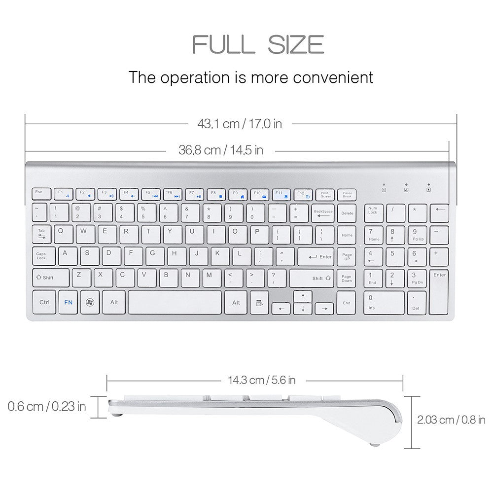 Compact Full-size Mute 2.4G Wireless Keyboard Mouse Combo Set