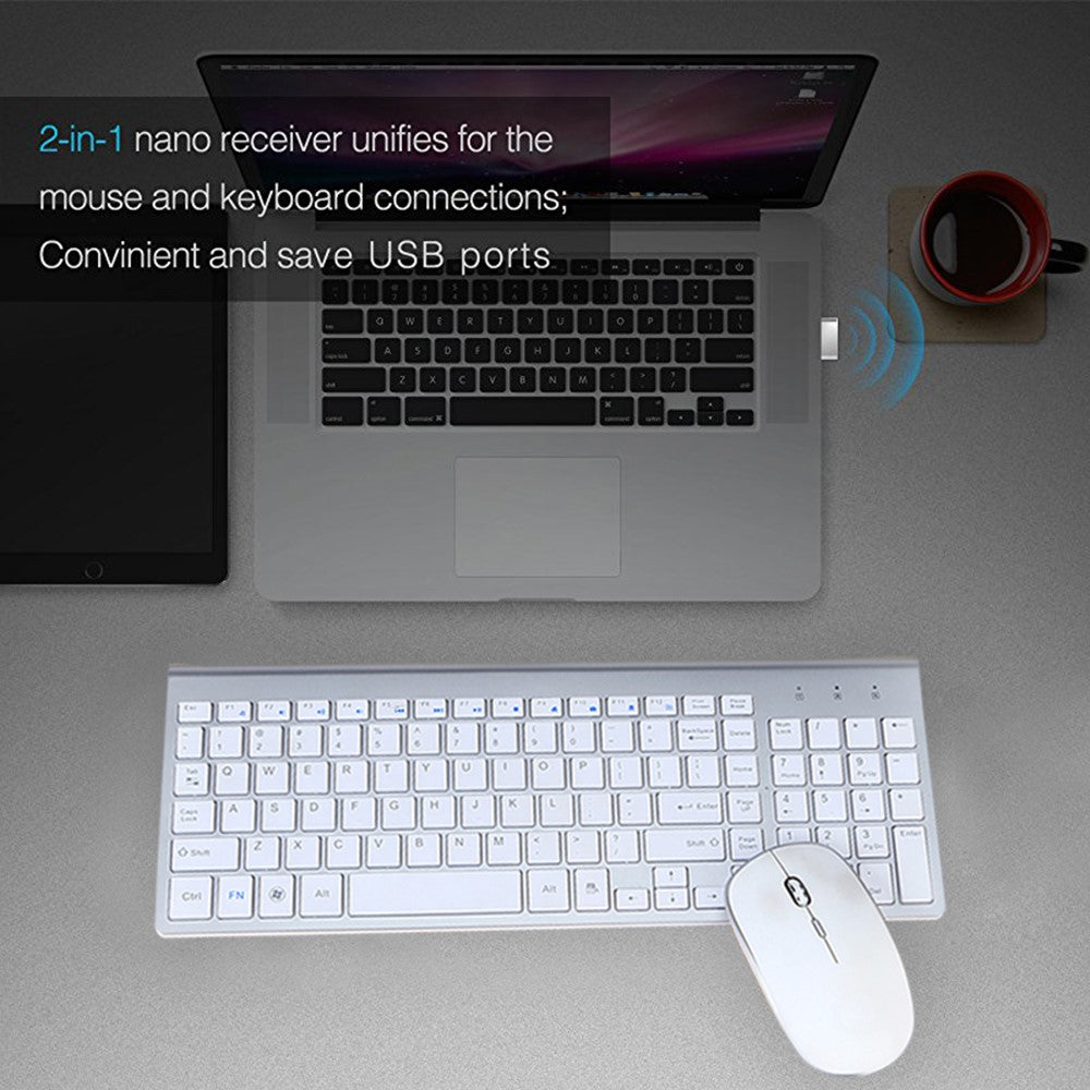 Compact Full-size Mute 2.4G Wireless Keyboard Mouse Combo Set