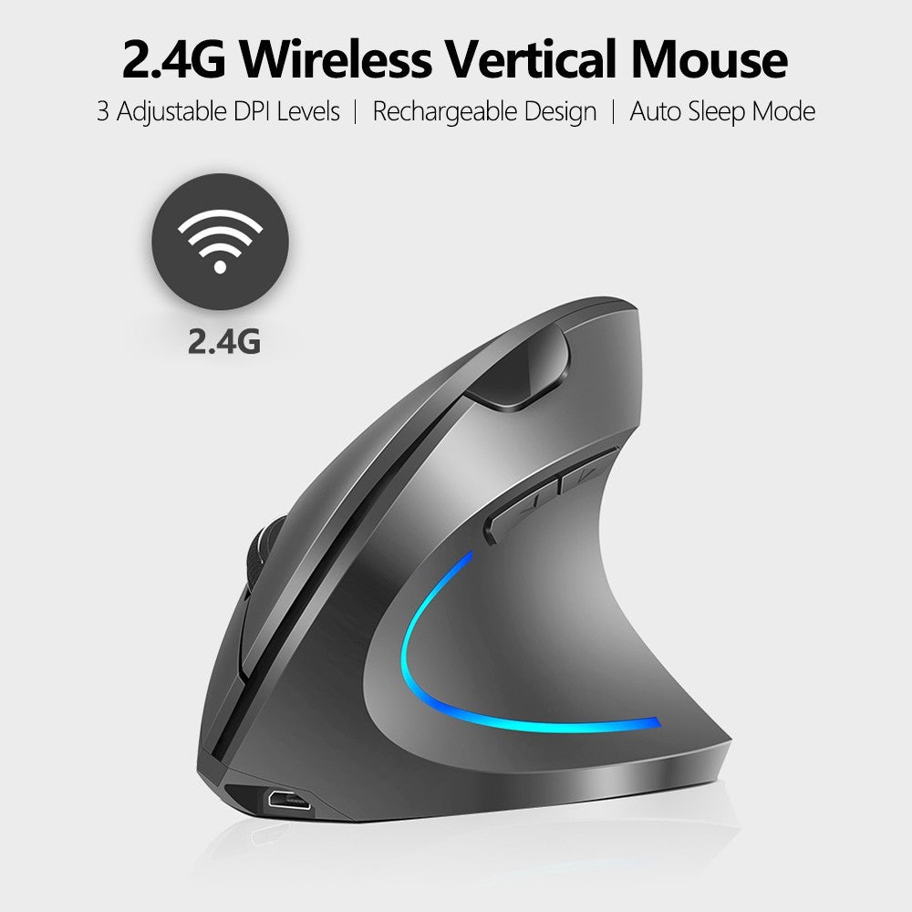 2.4G Wireless Vertical Mouse Rechargeable Mouse with 3 Adjustable DPI Levels and Auto Sleep